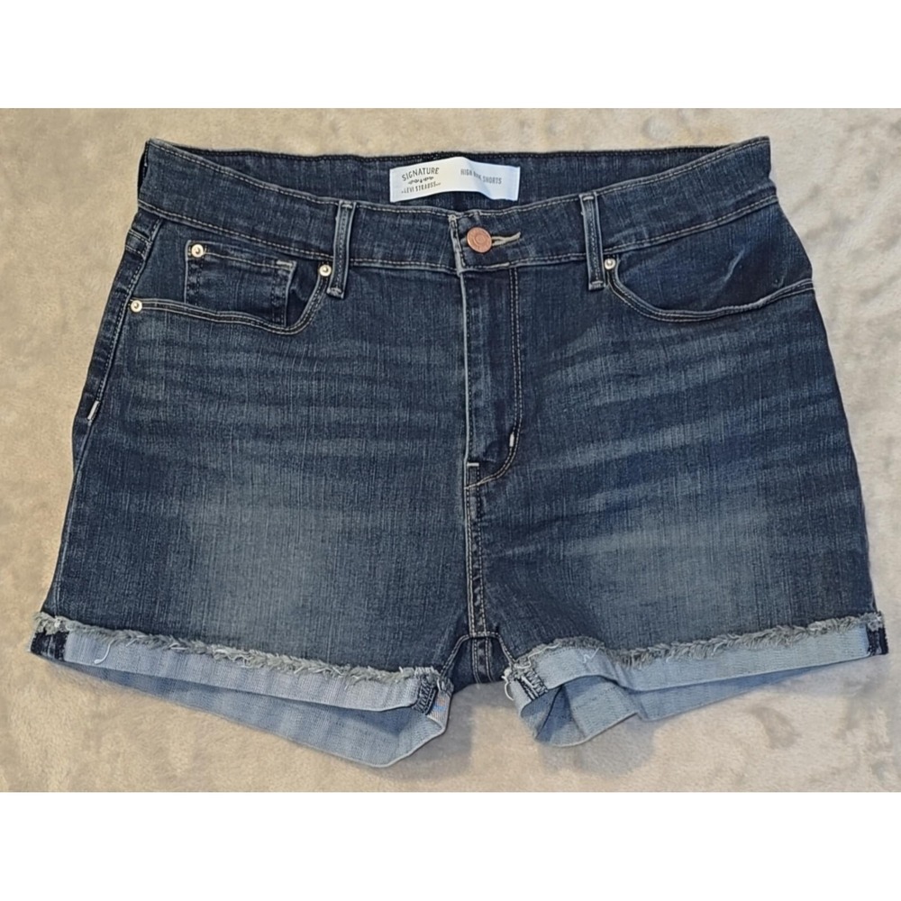 Levi's Booty Shorts Women's 31 Blue High Rise Comfort‎ Stretch Frayed Rolled Hem
